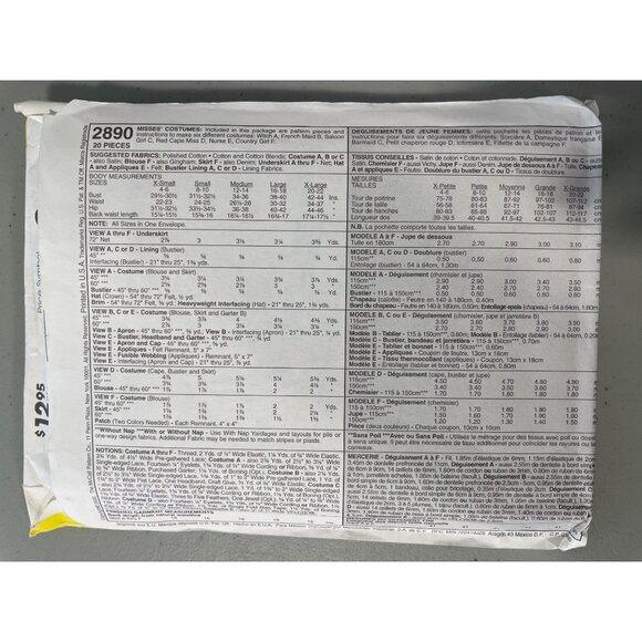 McCalls Sewing Pattern 2890 Witch Maid Nurse Misses Sizes All In One UNCUT - Picture 3 of 6